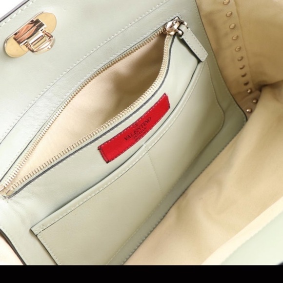 Valentino pale mint grainy soft leather medium rockstud tote crossbody handbag - Picture 3 of 8